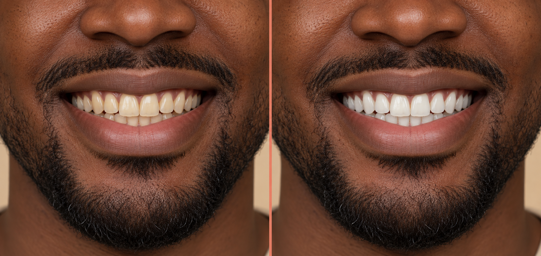SmilePop client teeth before and after a whitening session, whiter smile after one visit